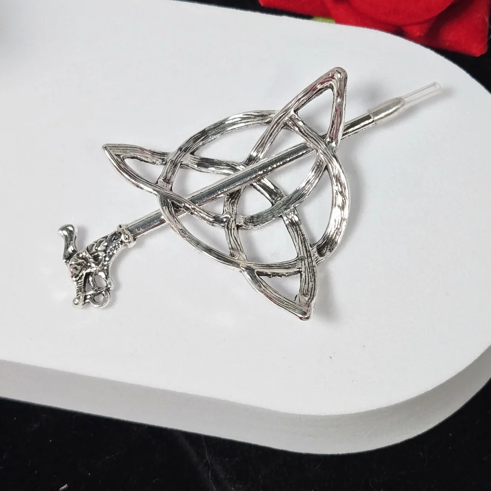 Celtic Triquetra Hair Pin Silver Viking Dragon Hair Slide Stick Medieval Norse